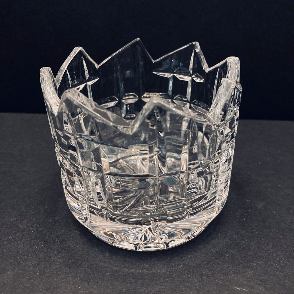 Pair of Fitz and Floyd Lead Crystal Votives Candle Holders Clear Cut Modern